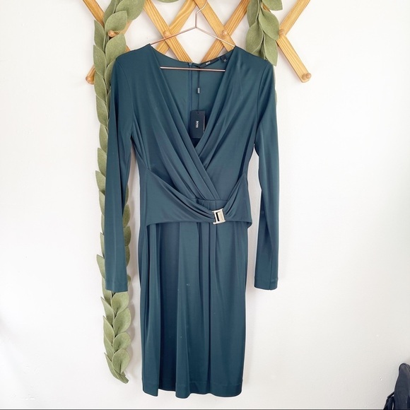Hugo Boss Forrest Green Faux Wrap Dress - Picture 1 of 10